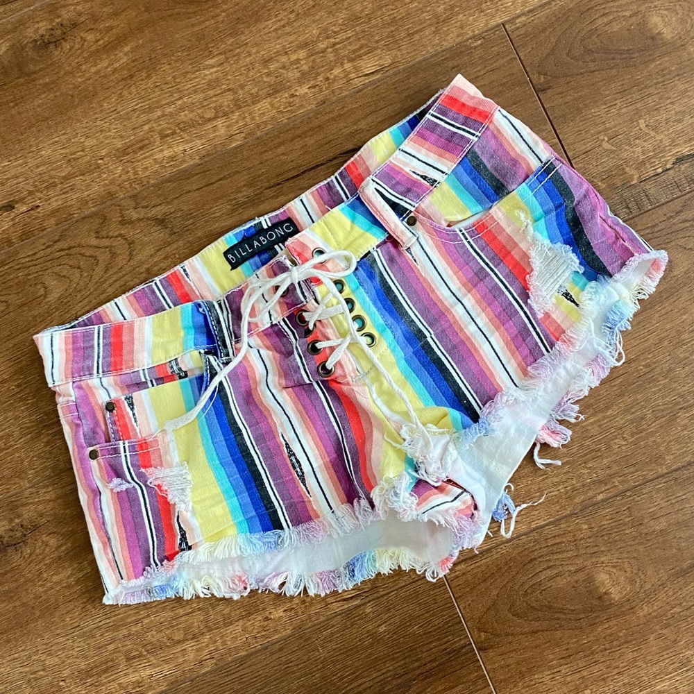 NWOT Colorful Stripe Lace Up Jean Billabong Shorts
